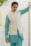 Buy_Runit Gupta_Pink Chanderi Silk Embroidery Feather Bundi _at_Aza_Fashions