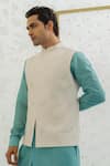 Buy_Runit Gupta_Pink Vegan , Chanderi Embroidery Feather Bundi And Kurta Set 