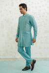 Shop_Runit Gupta_Pink Vegan , Chanderi Embroidery Feather Bundi And Kurta Set 