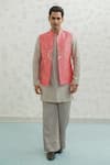 Buy_Runit Gupta_Pink Chanderi , Vegan Embroidery, Flamingo Rays Bundi Kurta Set _at_Aza_Fashions