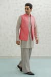 Runit Gupta_Pink Chanderi , Vegan Embroidery, Flamingo Rays Bundi Kurta Set _Online