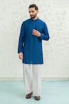 Buy_Runit Gupta_Cobalt Chanderi , Vegan Embroidery Diamond Bundi Kurta Set _Online_at_Aza_Fashions