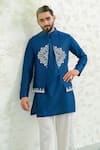 Shop_Runit Gupta_Cobalt Chanderi , Vegan Embroidery Diamond Bundi Kurta Set _Online_at_Aza_Fashions