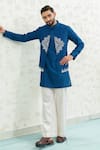 Buy_Runit Gupta_Cobalt Chanderi , Vegan Embroidery Diamond Bundi Kurta Set 