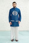 Shop_Runit Gupta_Cobalt Chanderi , Vegan Embroidery Diamond Bundi Kurta Set 