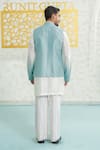 Shop_Runit Gupta_Aqua Chanderi Silk Embroidery Contour Blue Zipper Bundi _at_Aza_Fashions