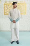 Buy_Runit Gupta_Blue Chanderi , Vegan Embroidery Contour Zipper Bundi Kurta Set _Online