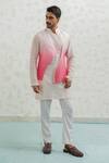 Buy_Runit Gupta_Pink Chanderi , Vegan Embroidery Ombre Wave Bundi Kurta Set 