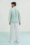 Shop_Runit Gupta_Aqua Chanderi Silk Embroidery, Beads Blue Cutwork Floral Bundi _at_Aza_Fashions