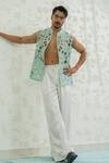 Buy_Runit Gupta_Aqua Chanderi Silk Embroidery, Beads Blue Cutwork Floral Bundi _Online_at_Aza_Fashions