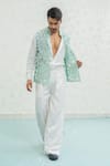 Shop_Runit Gupta_Aqua Chanderi Silk Embroidery, Beads Blue Cutwork Floral Bundi _Online_at_Aza_Fashions