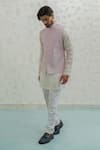 Shop_Runit Gupta_Lilac Chanderi , Vegan Embroidery Line Bundi And Kurta Set _Online_at_Aza_Fashions