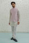 Buy_Runit Gupta_Lilac Chanderi , Vegan Embroidery Line Bundi And Kurta Set _at_Aza_Fashions