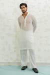 Shop_Runit Gupta_Ivory Chanderi Silk, Georgette Embroidery Thunder Bundi Kurta Set _Online_at_Aza_Fashions