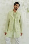 Buy_Runit Gupta_Green Chanderi Silk Embroidery Pista Duo Flap Bundi _at_Aza_Fashions