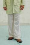 Runit Gupta_Mint Chanderi , Vegan Embroidery, Pista Duo Flap Bundi And Kurta Set _Online_at_Aza_Fashions