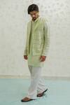 Buy_Runit Gupta_Mint Chanderi , Vegan Embroidery, Pista Duo Flap Bundi And Kurta Set _Online_at_Aza_Fashions