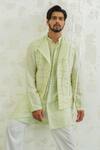Runit Gupta_Mint Chanderi , Vegan Embroidery, Pista Duo Flap Bundi And Kurta Set _at_Aza_Fashions