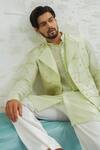 Buy_Runit Gupta_Mint Chanderi , Vegan Embroidery, Pista Duo Flap Bundi And Kurta Set 