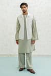 Buy_Runit Gupta_Ivory Chanderi , Vegan Embroidery Amoeba Linen Bundi And Kurta Set _at_Aza_Fashions