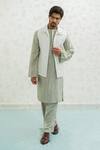 Shop_Runit Gupta_Ivory Chanderi , Vegan Embroidery Amoeba Linen Bundi And Kurta Set _Online_at_Aza_Fashions