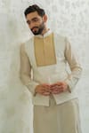 Buy_Runit Gupta_Ivory Chanderi Silk Embroidery Ochre Patch Semicircle Bundi 