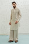 Buy_Runit Gupta_Ivory Chanderi , Vegan Ochre Patch Semicircle Bundi And Kurta Set _Online_at_Aza_Fashions