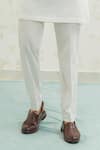 Runit Gupta_Blue Linen, Cotton Embroidery Flap Palm Bundi And Kurta Set _Online_at_Aza_Fashions