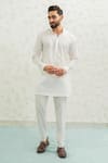 Buy_Runit Gupta_Blue Linen, Cotton Embroidery Flap Palm Bundi And Kurta Set _Online_at_Aza_Fashions