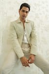 Runit Gupta_Mint Linen, Cotton Embroidery Crop Jodhpuri Set _at_Aza_Fashions