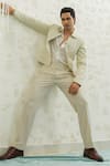Buy_Runit Gupta_Mint Linen, Cotton Embroidery Crop Jodhpuri Set 