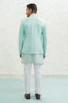 Shop_Runit Gupta_Aqua Vegan , Chanderi Embroidery Amoeba Blue Jodhpuri Set _at_Aza_Fashions