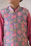 The Plum Bum_Pink Muslin, Silk, Cotton, Chanderi Floral Nehru Jacket And Kurta Set _Online_at_Aza_Fashions
