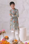 Shop_The Plum Bum_Green Muslin, Silk Pintuck Floral Kurta And Pyjama Set _at_Aza_Fashions
