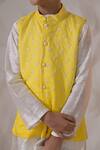 Buy_The Plum Bum_Off White Cotton, Silk, Chanderi Ombre Threadwork Nehru Jacket And Kurta Set _Online_at_Aza_Fashions