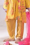 The Plum Bum_Yellow Satin, Linen, Chiffon Embroidery, Floral Pleated Kurta Set With Dupatta _Online_at_Aza_Fashions