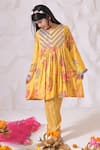 Buy_The Plum Bum_Yellow Satin, Linen, Chiffon Embroidery, Floral Pleated Kurta Set With Dupatta _Online_at_Aza_Fashions