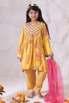 Buy_The Plum Bum_Yellow Satin, Linen, Chiffon Embroidery, Floral Pleated Kurta Set With Dupatta _at_Aza_Fashions