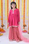 Buy_The Plum Bum_Fuchsia Muslin, Net Lace, Gota Patti Gathered Kurta Printed Sharara Set _at_Aza_Fashions
