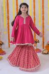 The Plum Bum_Fuchsia Muslin, Net Lace, Gota Patti Gathered Kurta Printed Sharara Set _Online_at_Aza_Fashions