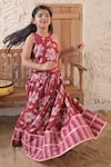 Buy_The Plum Bum_Maroon Cotton Floral Pattern Halter Blouse Lehenga Set _Online_at_Aza_Fashions