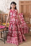 Buy_The Plum Bum_Maroon Cotton Floral Pattern Halter Blouse Lehenga Set _at_Aza_Fashions