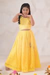 Shop_The Plum Bum_Yellow Chanderi Embroidery, Pearls Ombre Shaded Detailed Lehenga And Blouse Set _Online_at_Aza_Fashions