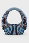 Shop_Versuhz_Blue Beads, Sequins, Fabric Flowers Ocean Crest Beaded And Shoulder Bag _Online_at_Aza_Fashions