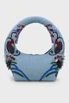 Shop_Versuhz_Blue Beads, Sequins, Fabric Flowers Ocean Crest Beaded And Shoulder Bag _at_Aza_Fashions