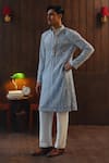 Buy Twenty Nine Sky Blue Net Beads, Mirrors Beadwork Jaal Kurta And Pant Set at Aza Fashions Buy_Twenty Nine_Sky Blue Net Beads, Mirrors Beadwork Jaal Kurta And Pant Set _at_Aza_Fashions