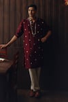 Buy_Twenty Nine_Maroon Silk Embroidery, Mirrors Kutch Kurta And Kanthawork Pant Set _Online_at_Aza_Fashions