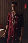 Shop_Twenty Nine_Maroon Silk Embroidery, Mirrors Kutch Kurta And Kanthawork Pant Set _Online_at_Aza_Fashions