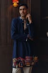 Buy_Twenty Nine_Blue Cotton, Silk Embroidery, Mirrors, Beads Art Deco Motif Patchwork Kurta Set _Online_at_Aza_Fashions