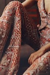 Buy_Twenty Nine_Rust Net Mirrors, Beads, Embroidery Mirrorwork Beadwork Tulle Bootcut Pant _Online_at_Aza_Fashions